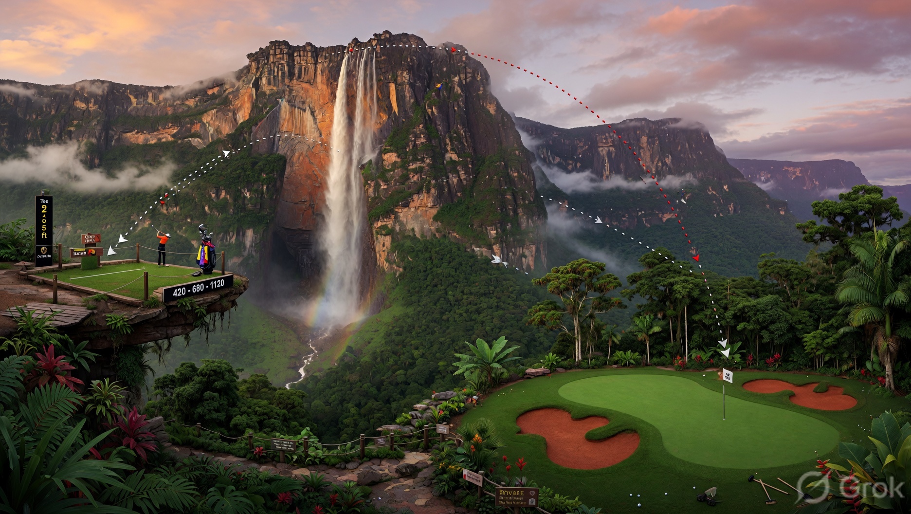 Jungle waterfall golf hole